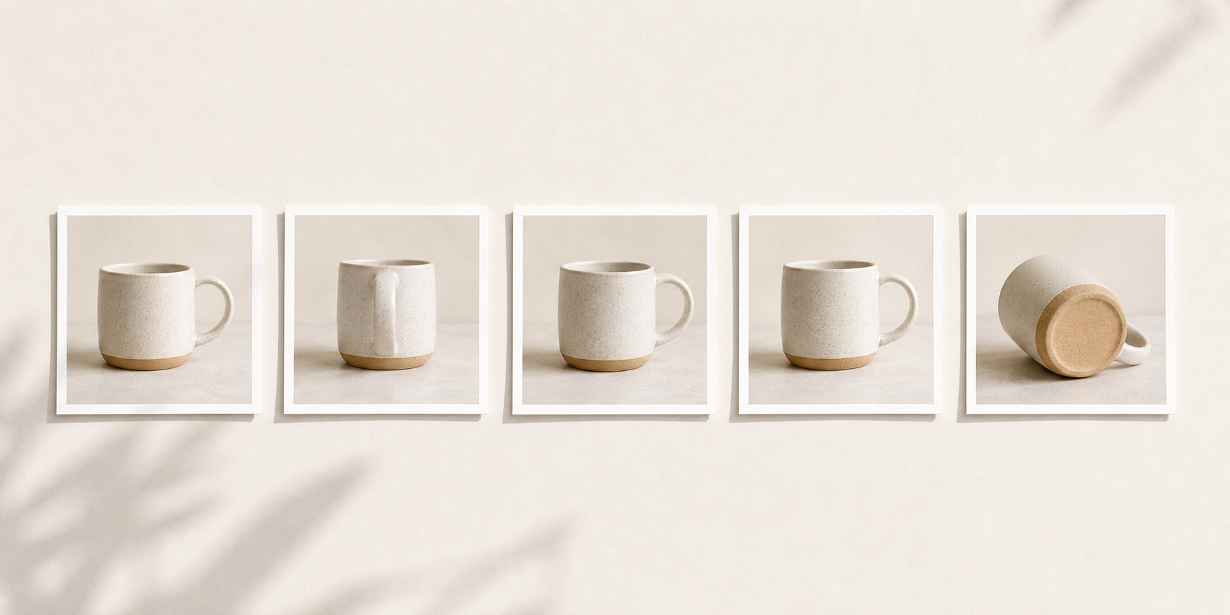 Five listing photos of the same candle in a row — main, detail, lifestyle, scale, packaging — sharing one visual style